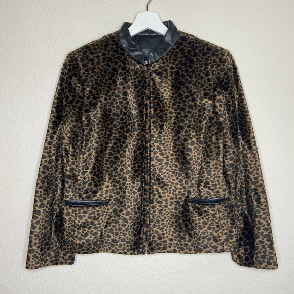 Alex Garfield Velvet Faux Leather Detail Leopard Blazer - Picture 1 of 7